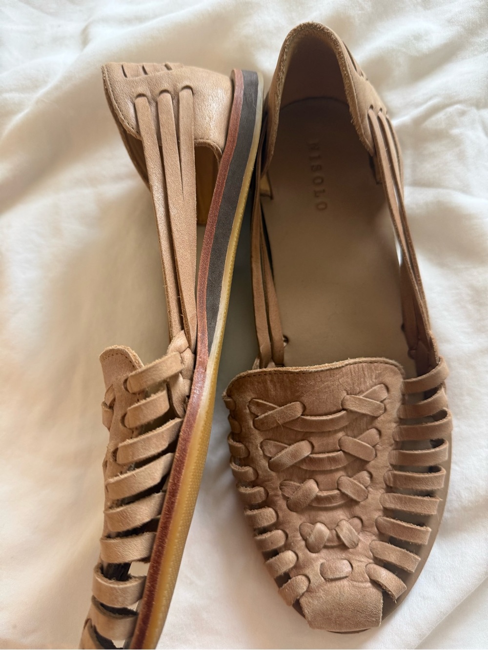 NIsolo Woven Leather Huarache Flats - Nude Tan 9.5